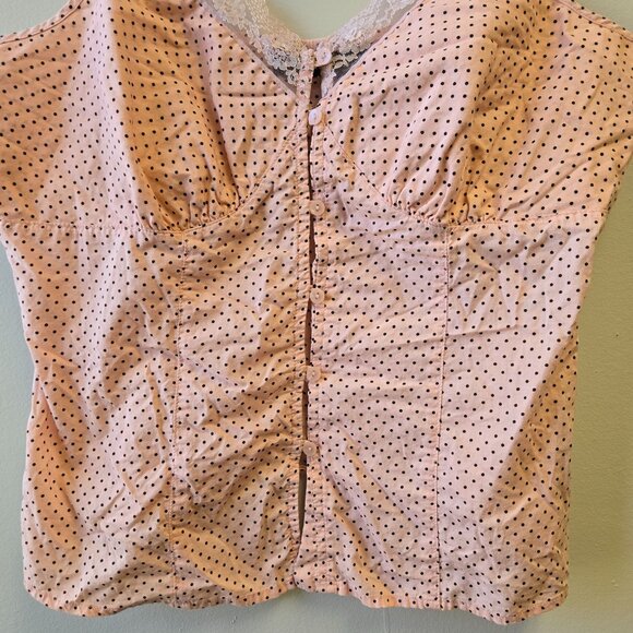 Mixit Y2K Pink Polka Babydoll Y2K Coquette Dot Lace Trim Camisole Large - Picture 3 of 9